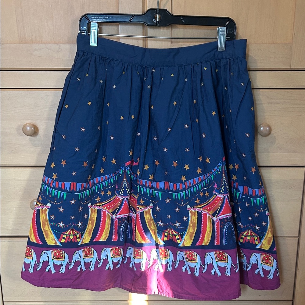 Modcloth Navy Circus Elephant A-Line Skirt